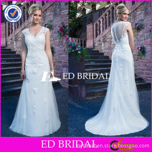 CE1282 A-Line V-Neck Sleeveless Appliques Lace White Wedding Dresses Italy